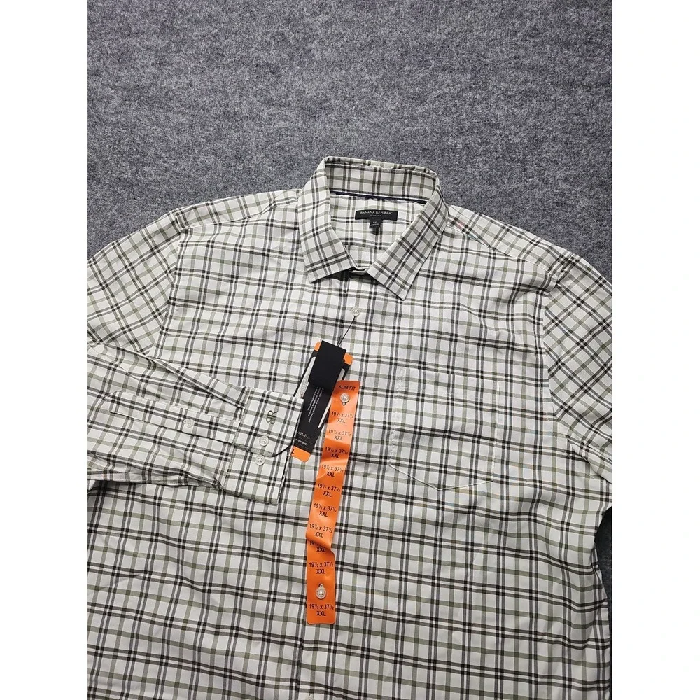 Banana Republic Shirt Mens XXL Blue Plaid Slim Fit Button Up